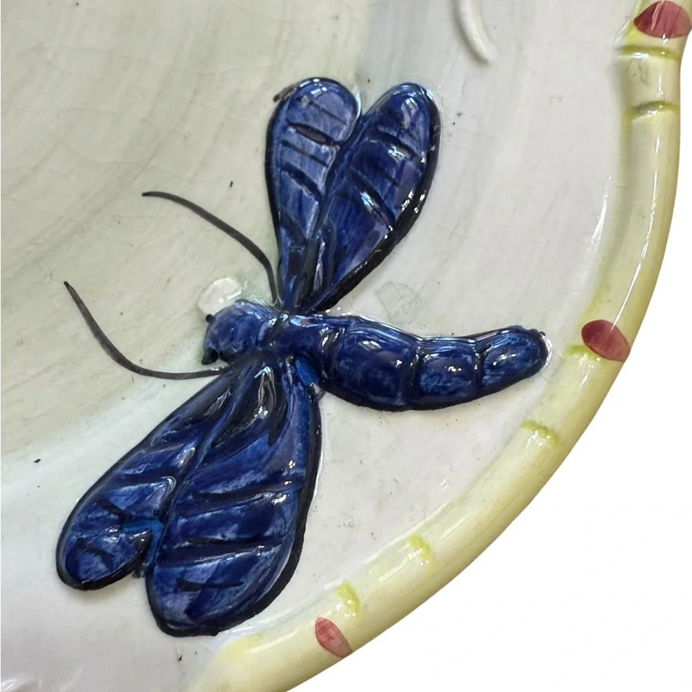 Frutuoso and Frutuoso Dragonfly‎ Majolica Salad Plates set of 2 Vintage Portugal